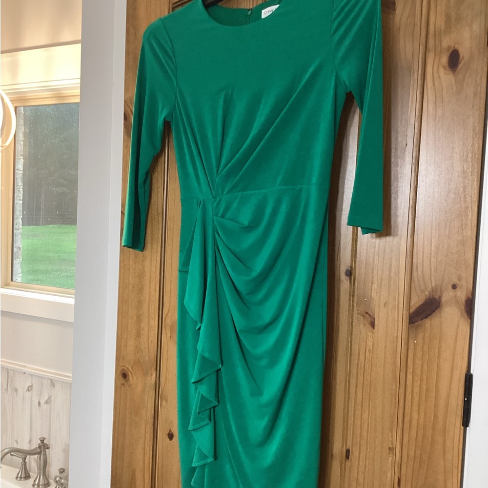 Calvin Klein Emerald Green Draped Midi Dress